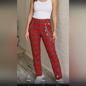 Forever 21 Red Plaid  Pants with  Mickey mouse Disney Patch on Pocket